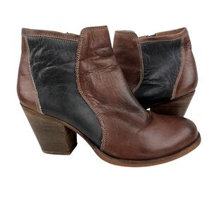 Roan by Bed Stu Carola Colorblock Burnished Leather Ankle Bootie Brown Black 9.5
